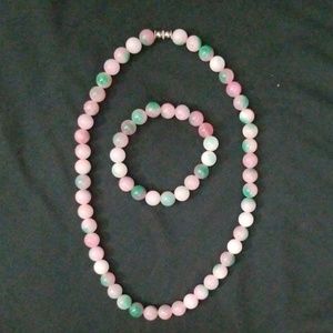 Pink/green jade necklace w/ matching bracelet